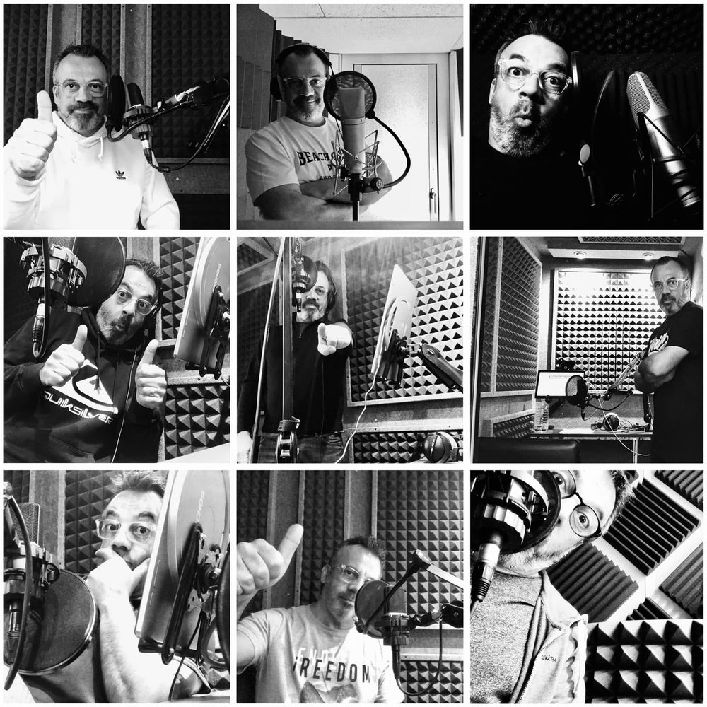 Planche de photos d'Hervé Carrasco en studio d'enregistrement